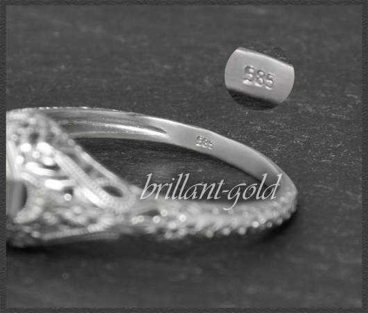 Diamant Ring, 0,91ct Solitär, 585 Weißgold, Jugendstil Design